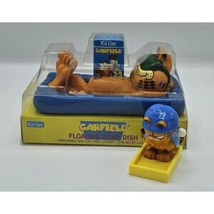 Vintage 1978 Garfield Floating Soap Dish NIB With Garfield Back To Bed Wind Up